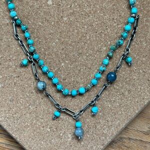 Silpada Sterling 925 Silver Turquoise Howlite & Kyanite 2-Strand Necklace